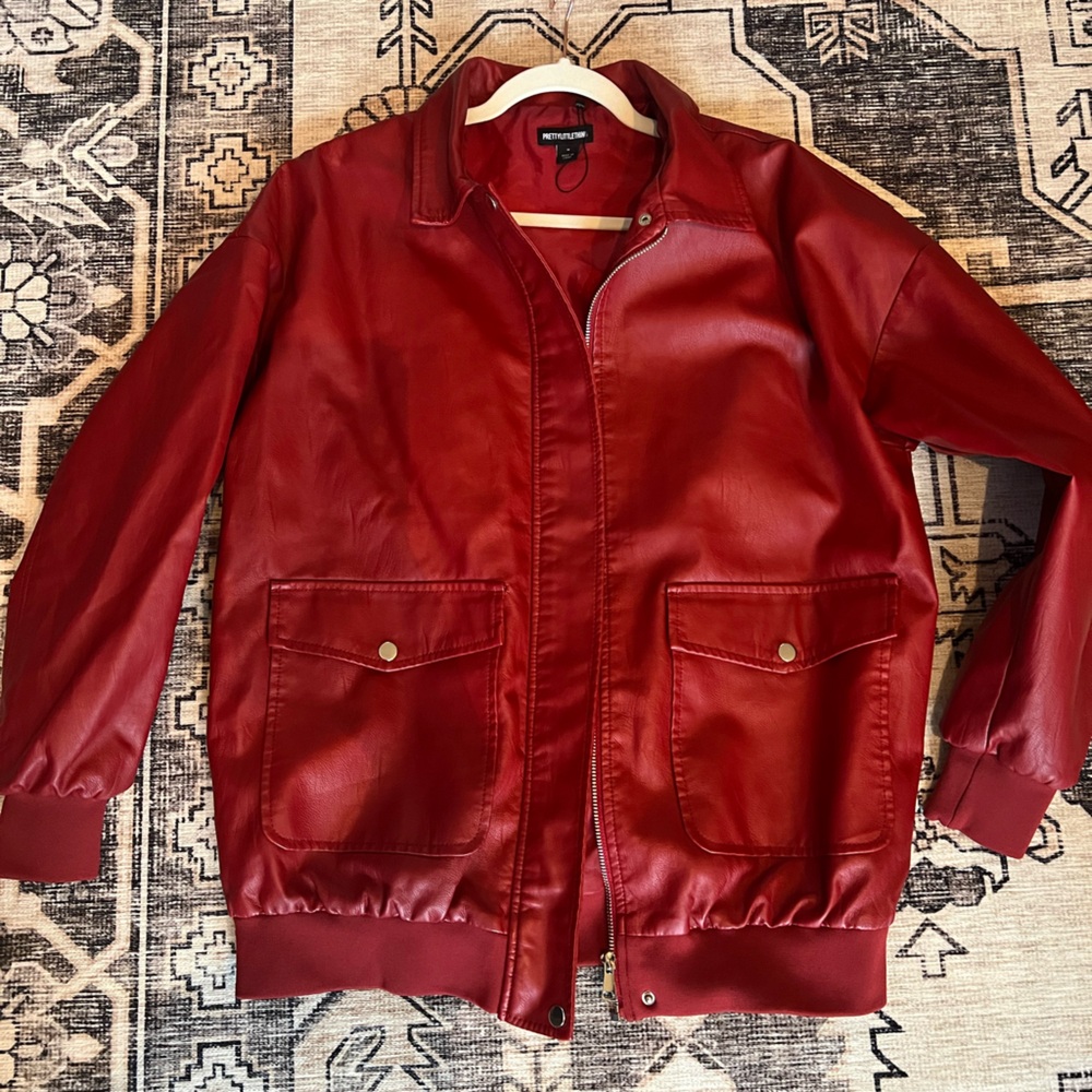 PrettyLittleThing Cherry Red Leather Jacket